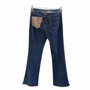 Vintage Boho Chic Jeans Size 10 Dark Wash Bootcut Studded Patchwork Stretch